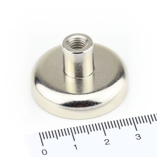 Neodymium flat pot magnets Ø 32 x 8 mm, with screwed bush - 35 kg / 350 N