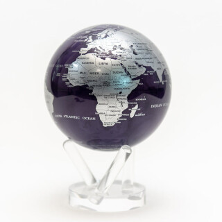 MOVA Globe Magic Floater Silber und Lila - geräuschlos selbstrotierender Globus 6"
