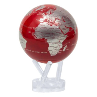 MOVA Globe Magic Floater Silber und Rot - geräuschlos selbstrotierender Globus 6"