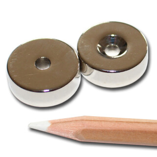 Neodym Magnete Ø20xØ4,2x7 mm NdFeB N40 NORD Senkung NICKEL