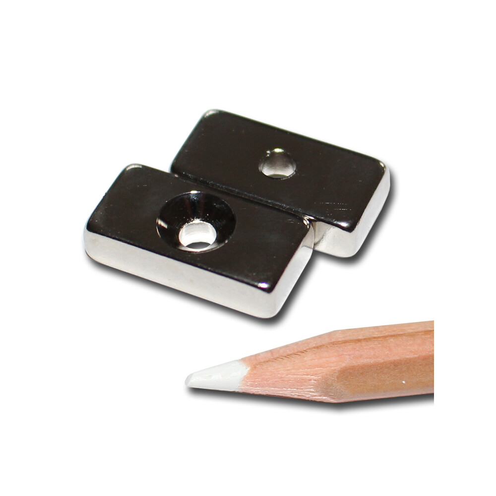 20 NEODYM QUADER MAGNETE 40x20x5 mm NORD 4,2 mm LOCH SENKUNG EPOXY SCHWARZ 14 KG 