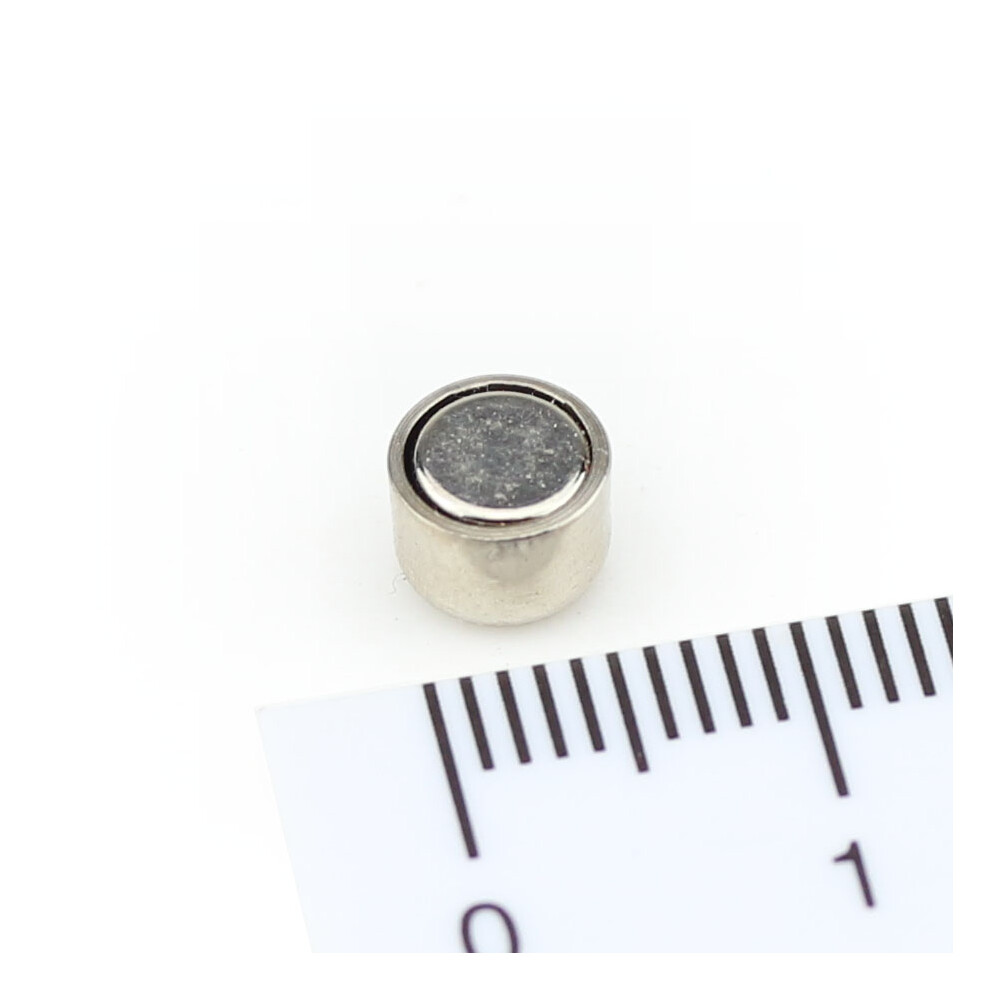 Neodymium flat pot magnets  6 x 4,5 mm, Nickel - 500 g / 5 N
