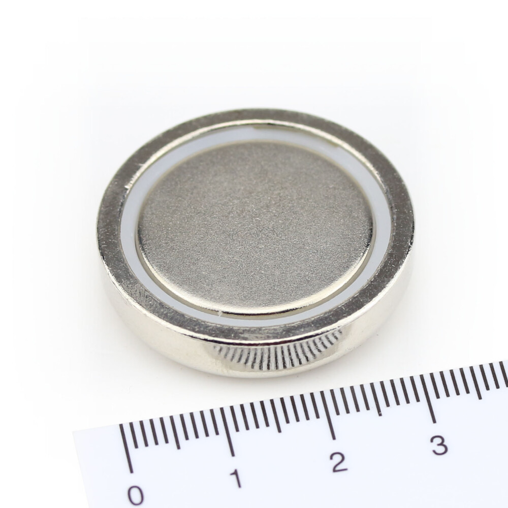Neodymium flat pot magnets  25 x 7 mm, Nickel - 20 kg / 200 N