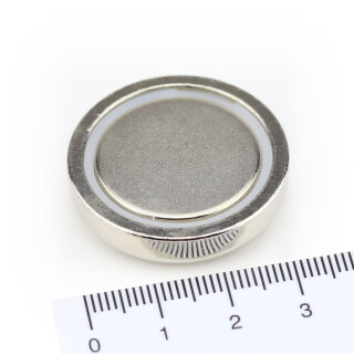 Neodymium flat pot magnets Ø 25 x 7 mm, Nickel - 20 kg / 200 N