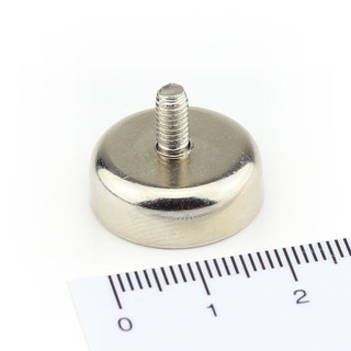 Neodymium flat pot magnets Ø 20 x 7 mm, with threaded neck - 14 kg / 140 N
