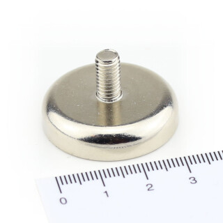 Neodymium flat pot magnets Ø 32 x 8 mm, with threaded neck - 35 kg / 350 N