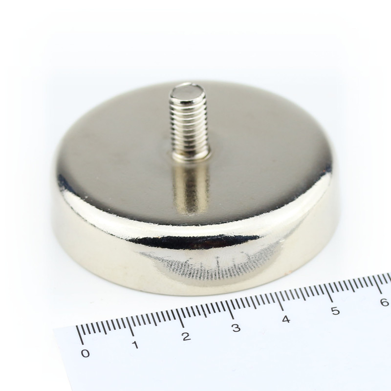 Neodymium flat pot magnets Ø 60 x 15 mm, with threaded neck - 110 kg / 1100 N