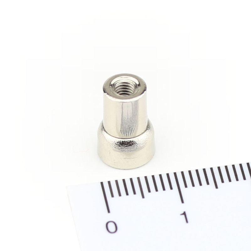 Neodymium flat pot magnets Ø 8 x 5 mm, with screwed bush - 1,3 kg / 13 N