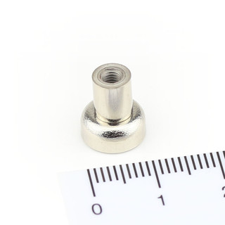 Neodymium flat pot magnets Ø 10 x 5 mm, with screwed bush - 2,5 kg / 25 N