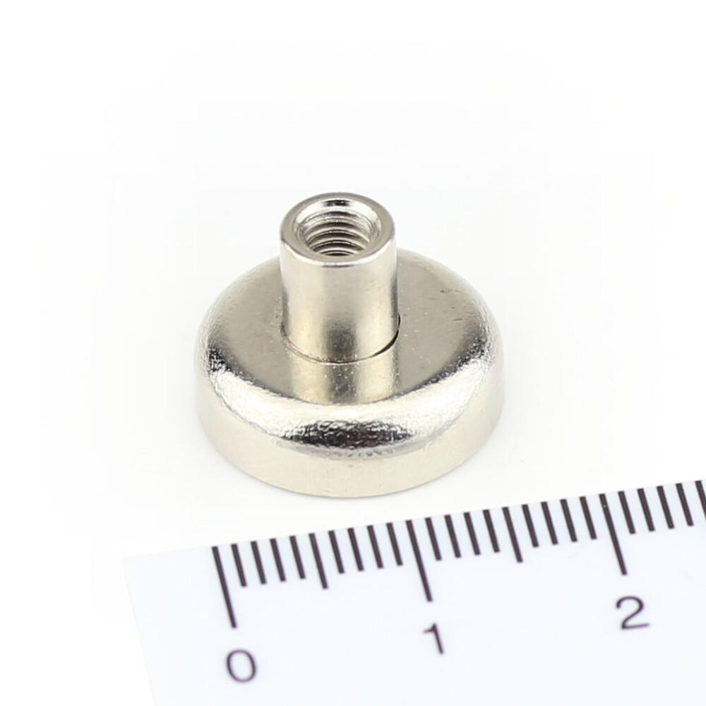 Neodymium flat pot magnets  16 x 5 mm, with screwed bush - 9,5 kg / 95 N
