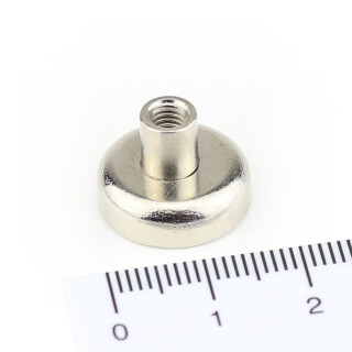 Neodymium flat pot magnets Ø 16 x 5 mm, with screwed bush - 9,5 kg / 95 N