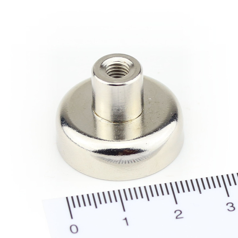Neodymium flat pot magnets Ø 25 x 8 mm, with screwed bush - 20 kg / 200 N