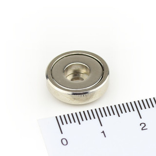 Neodymium flat pot magnets Ø 16 x 5 mm, with bore - 3,5 kg / 35 N