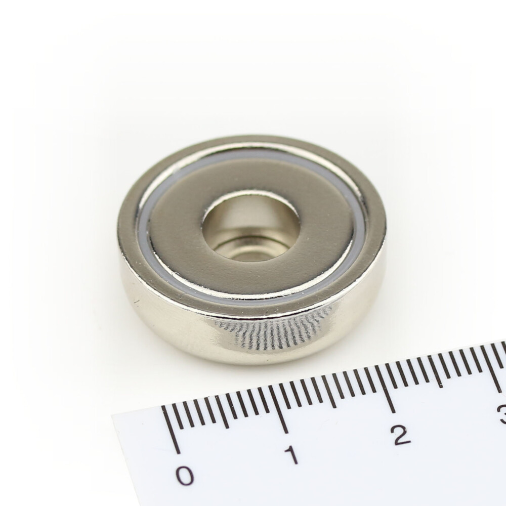 Neodymium flat pot magnets  25 x 8 mm, with bore - 14 kg / 140 N