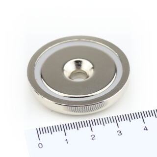 Neodymium flat pot magnets Ø 40 x 8 mm, with counterbore - 50 kg / 500 N Ø5,5 mm