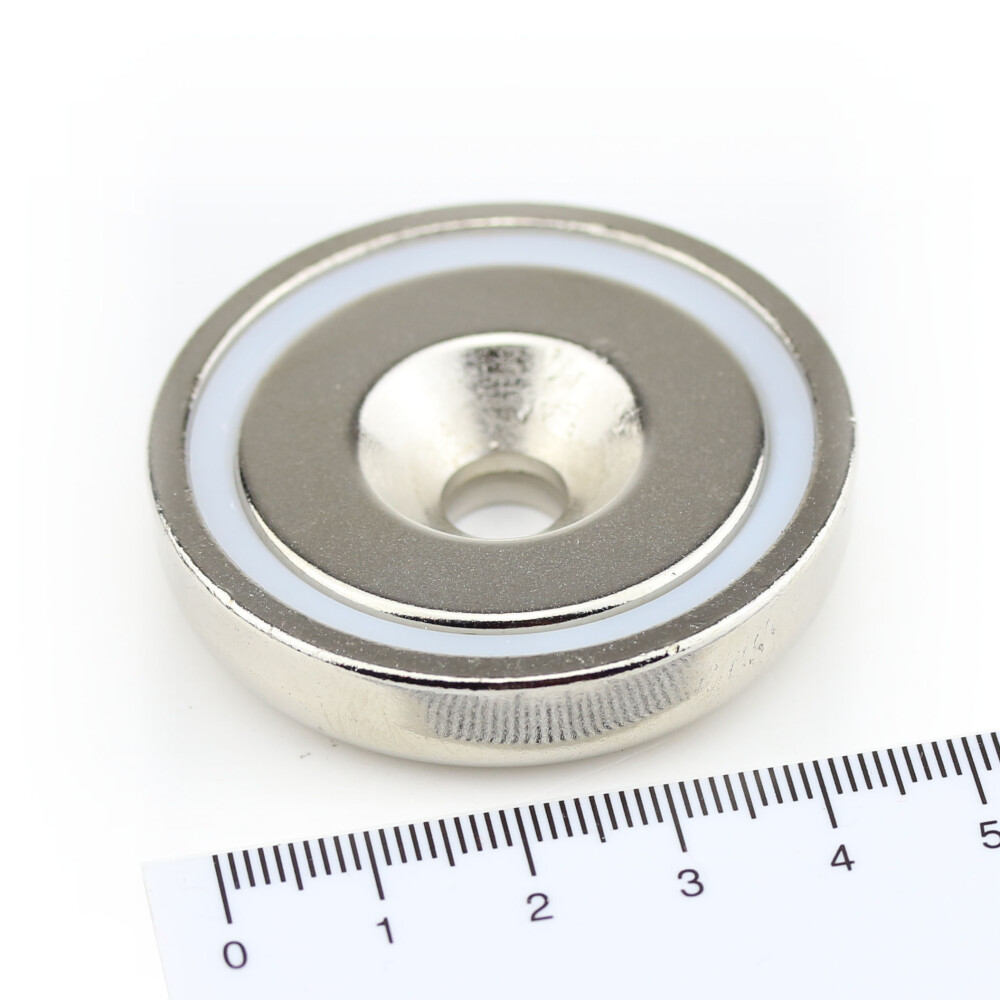 Neodym Flachgreifer Topfmagnet 40x8.0 mm mit Bohrung und konischer