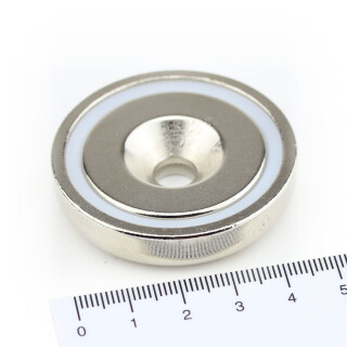 Neodymium flat pot magnets Ø 48 x 11,5 mm, with counterbore - 87 kg / 870 N