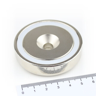 Neodymium flat pot magnets Ø 60 x 15 mm, with counterbore - 130 kg / 1300 N