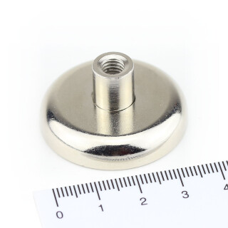 Neodymium flat pot magnets Ø 36 x 8 mm, with screwed bush - 41 kg / 410 N