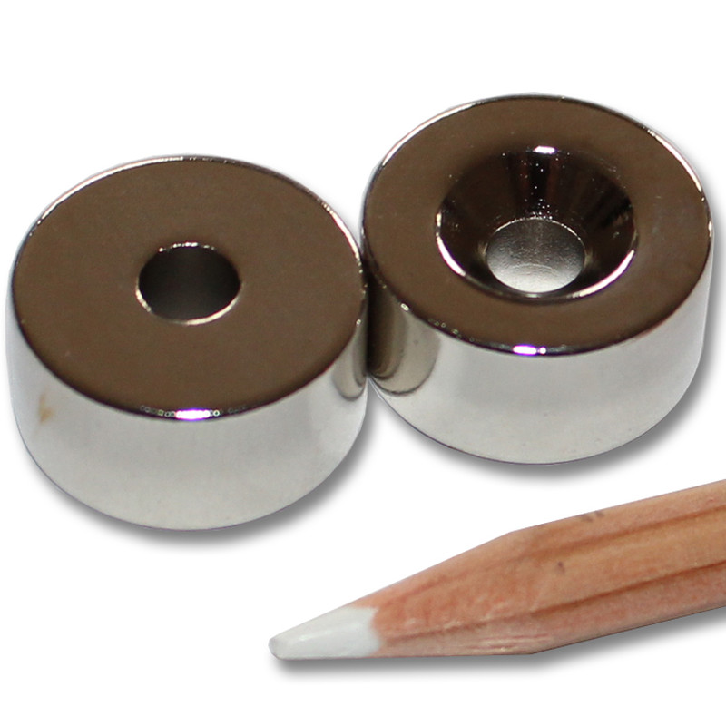 Neodymium magnets Ø20xØ5,5x10 with counterbore North NdFeB N40 - pull force 14,5 kg -