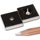 Neodymium magnets 20x20x5 with counterbore North 4,2 mm N40 - pull force 8 kg -