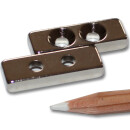 Neodymium magnets 30x10x5 with 2x bore counterbore North 4,2 mm N40 - pull force 6 kg -
