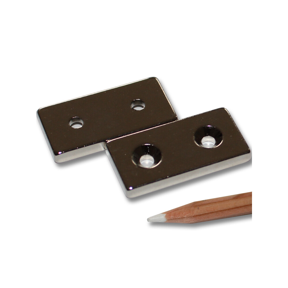 Neodym Magnete 40x20x5 mm NdFeB N40 NORD 2x Senkung NICKEL