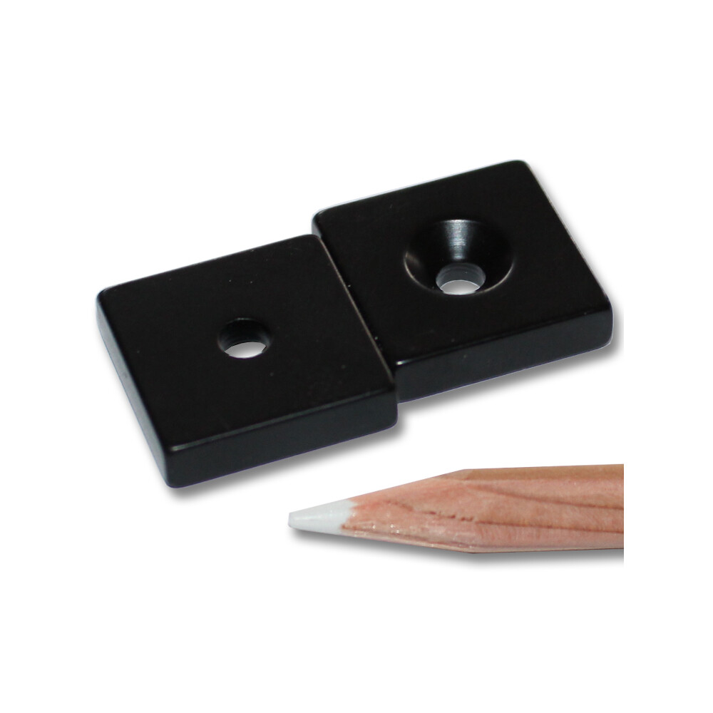 5 NEODYM QUADER MAGNETE 20x20x5 mm 4,2 mm BOHRUNG SENKUNG NORD ANSCHRAUBEN 8 KG 