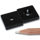 Neodymium magnets 20x20x5 with counterbore North 4,2 mm black Epoxy - pull force 8 kg -