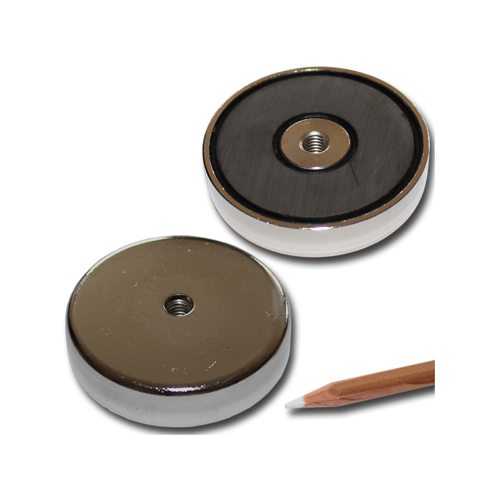 Ferrite flat pot magnets  63 x 14 mm with internal thread M8 - 29 kg / 290 N