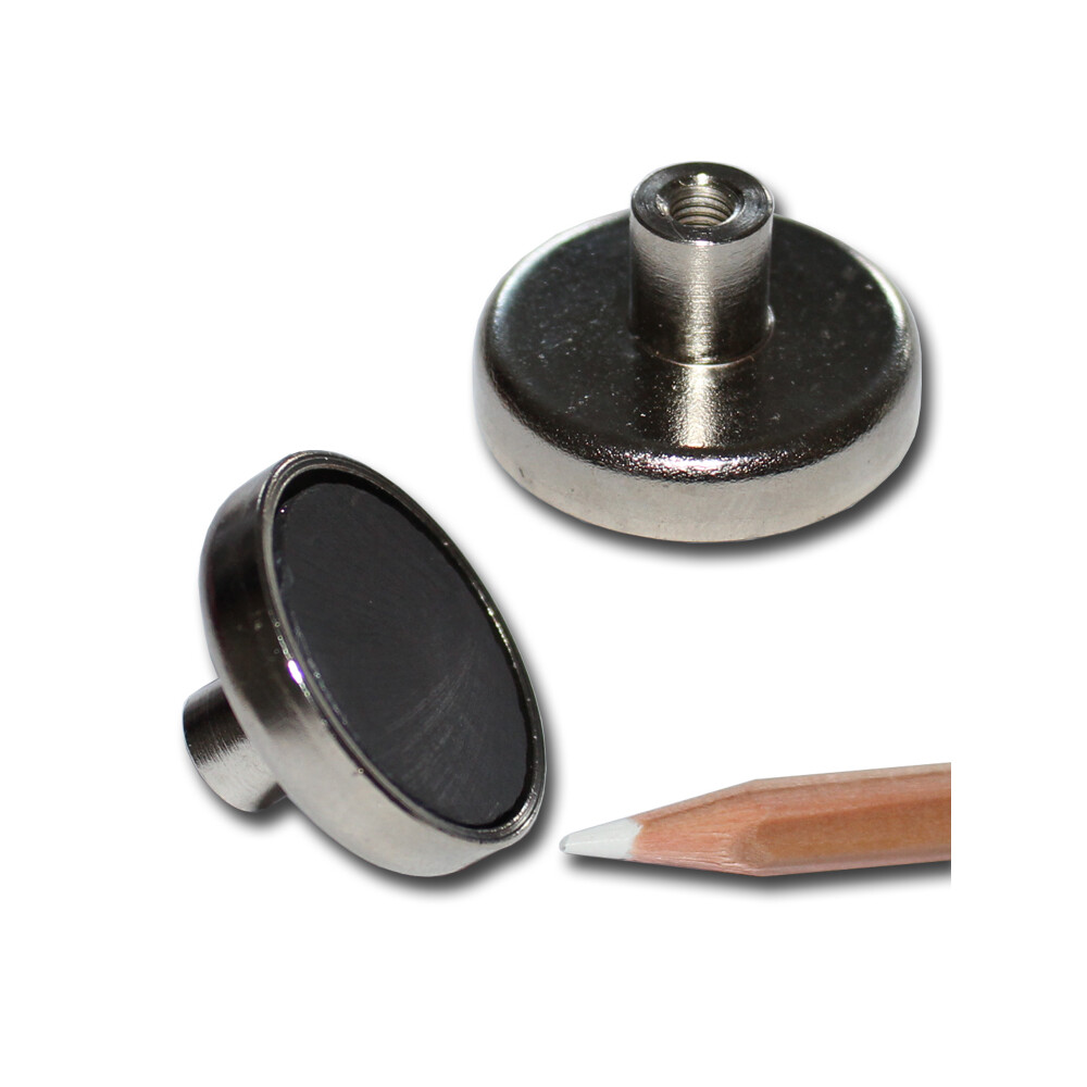 Ferrite flat pot magnets  32 x 7 mm, with screwed bush M4x8mm - 8 kg / 80 N