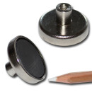 Ferrite flat pot magnets  32 x 7 mm, with screwed bush M4x8mm - 8 kg / 80 N