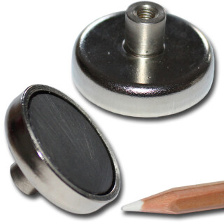 Ferrite flat pot magnets Ø 36 x 8,2 mm, with screwed bush M5x8mm - 10 kg / 100 N