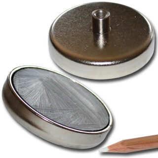 Ferrite flat pot magnets Ø 58,5 x 11,5 mm, with screwed bush M6x10mm - 28 kg / 280 N