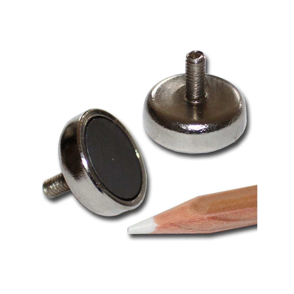Hard ferrite flat pot magnets  20 x 6,5 mm, with threaded neck M3x7mm - 3 kg / 30 N
