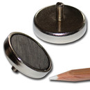 Hard ferrite flat pot magnets Ø 32 x 7 mm, with threaded neck M4x8mm - 8 kg / 80 N