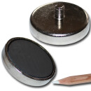 Hard ferrite flat pot magnets Ø 48 x 11,5 mm, with threaded neck M8x10mm - 18 kg / 180 N