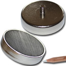 Hard ferrite flat pot magnets Ø 60 x 14 mm, with threaded neck M6x15mm - 32 kg / 320 N
