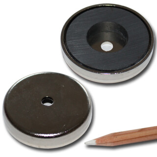 Ferrite flat pot magnets Ø 50 x 10 mm, with bore - 18 kg / 180 N