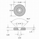 Neodymium magnets 15x3,5x3 with counterbore South black Epoxy - pull force 3,5 kg -