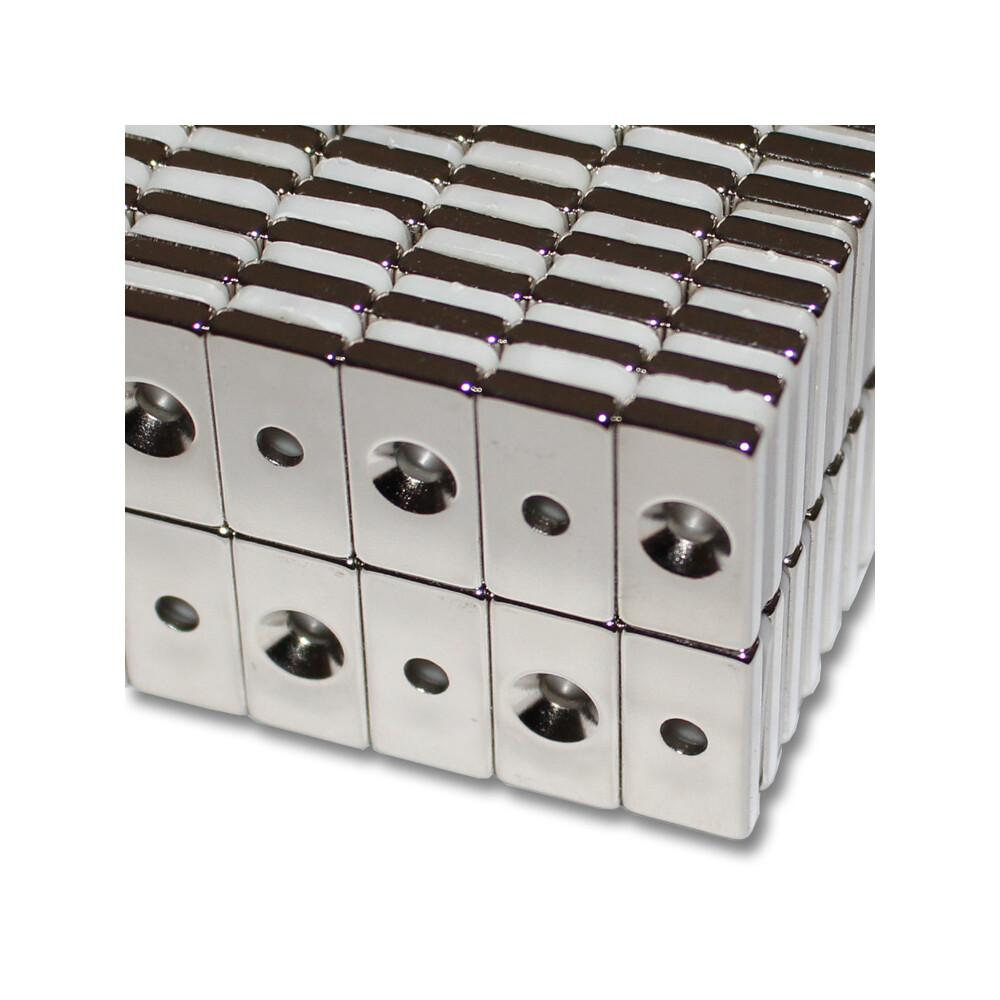 20 NEODYM QUADER MAGNETE 30x10x5 Mm 4,2 Mm Mit 2x Senkung NORD BOHRUNG