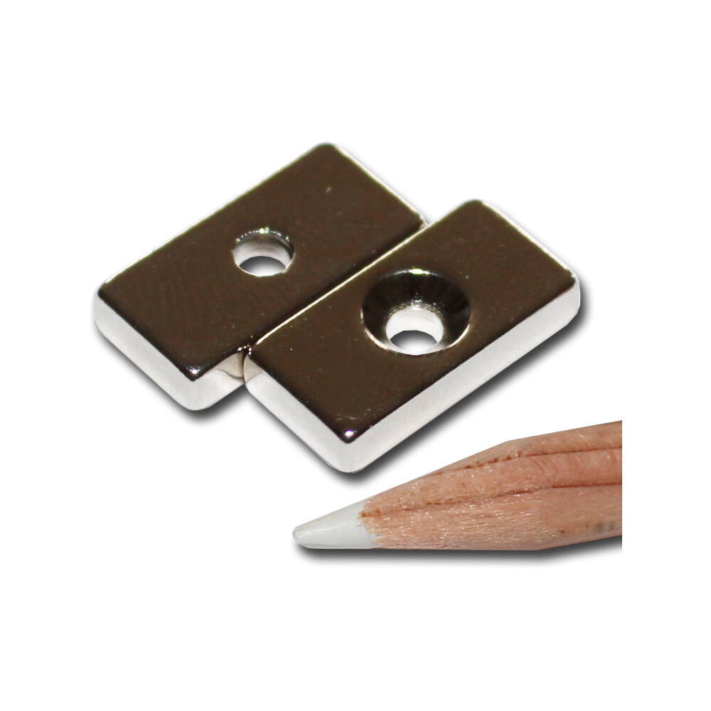 Neodymium magnets 20x10x4 with counterbore North 3,5 mm N40 - pull force 3,5 kg -