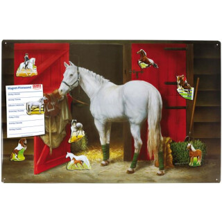 Magnetic pinboard Riding Stable / White Horse 60x40 cm incl. 8 magnets