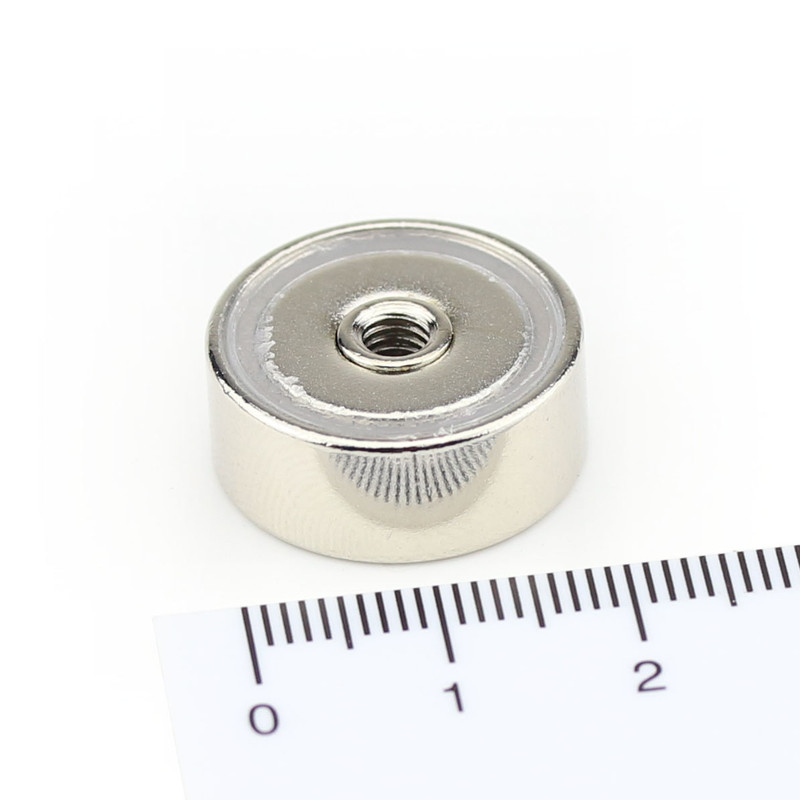 Neodymium flat pot magnets Ø 20 x 8 mm, with internal thread - 9 kg / 90 N