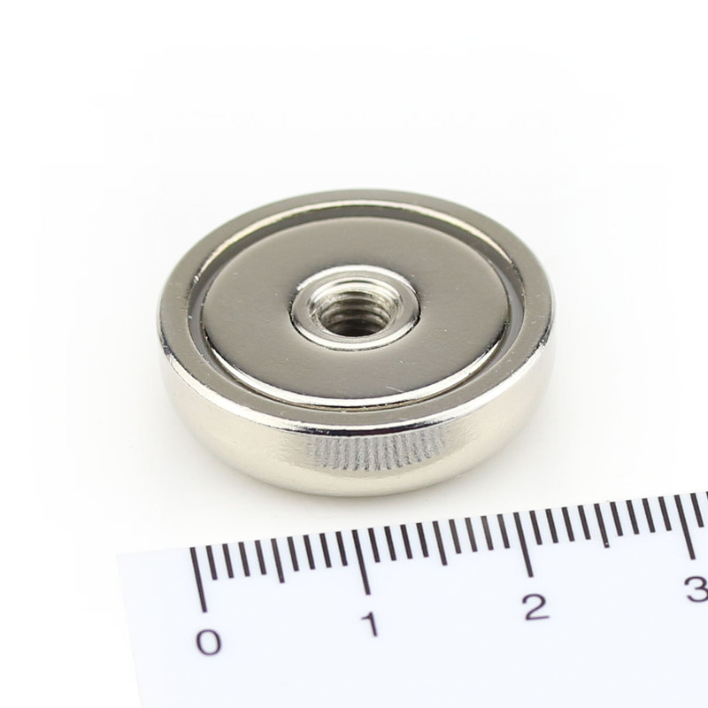 Neodymium flat pot magnets Ø 25 x 7 mm, with internal thread - 18 kg / 180 N