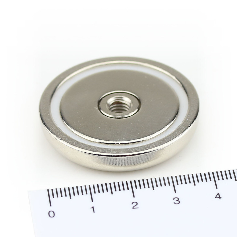 Neodymium flat pot magnets Ø 40 x 8 mm, with internal thread - 50 kg / 500 N