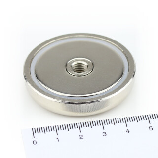 Neodymium flat pot magnets Ø 50 x 10 mm, with internal thread - 80 kg / 800 N