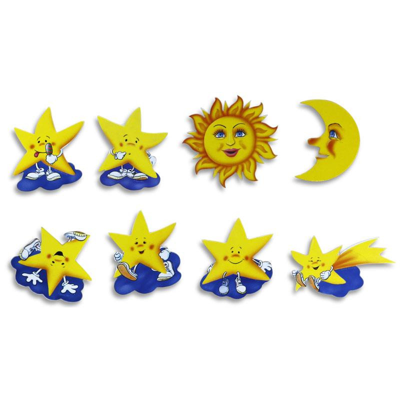 Pinnwandmagnete Sonne, Mond & Sterne 8er Set Magnetpins