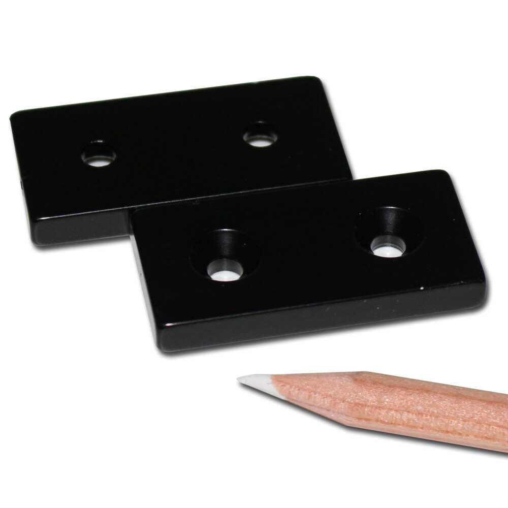 Neodymium magnets 40x20x5 with 2x counterbore South Epoxy black 4,2 mm N40 - pull force 14 kg