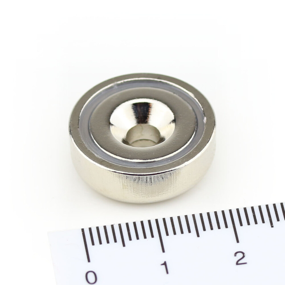 Neodymium flat pot magnets  20 x 6 mm, N42 with counterbore - 11 kg / 110 N